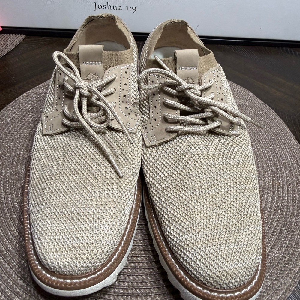 Men's Beige Knit Lace-Up Casual Dress Shoes SZ-9.5. Box 16 - Picture 1 of 7
